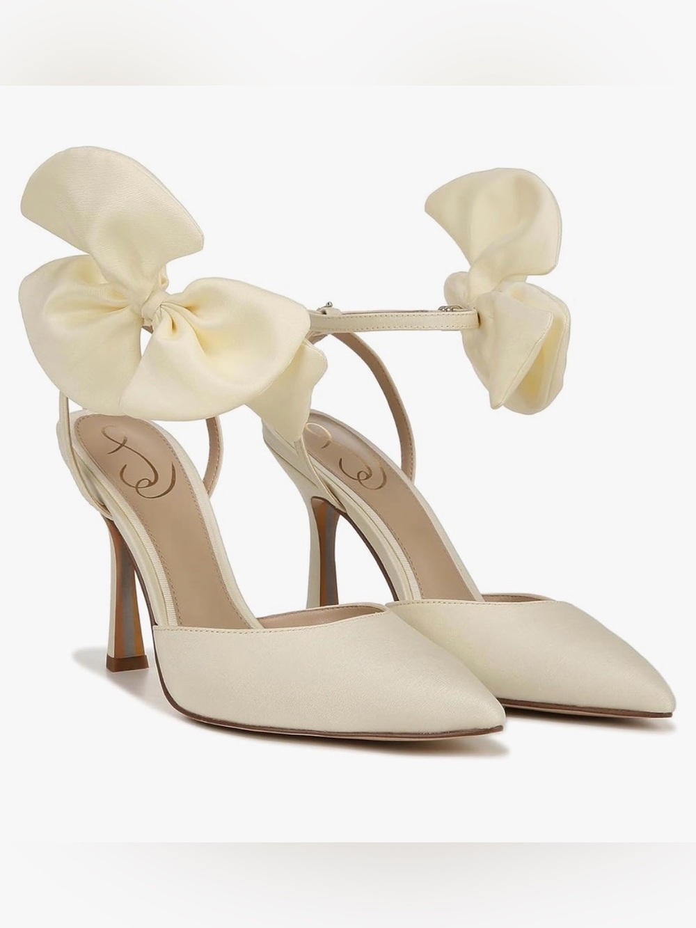 Sam Edelman Ivory Bow Ankle-Strap Pointed-Toe Heels